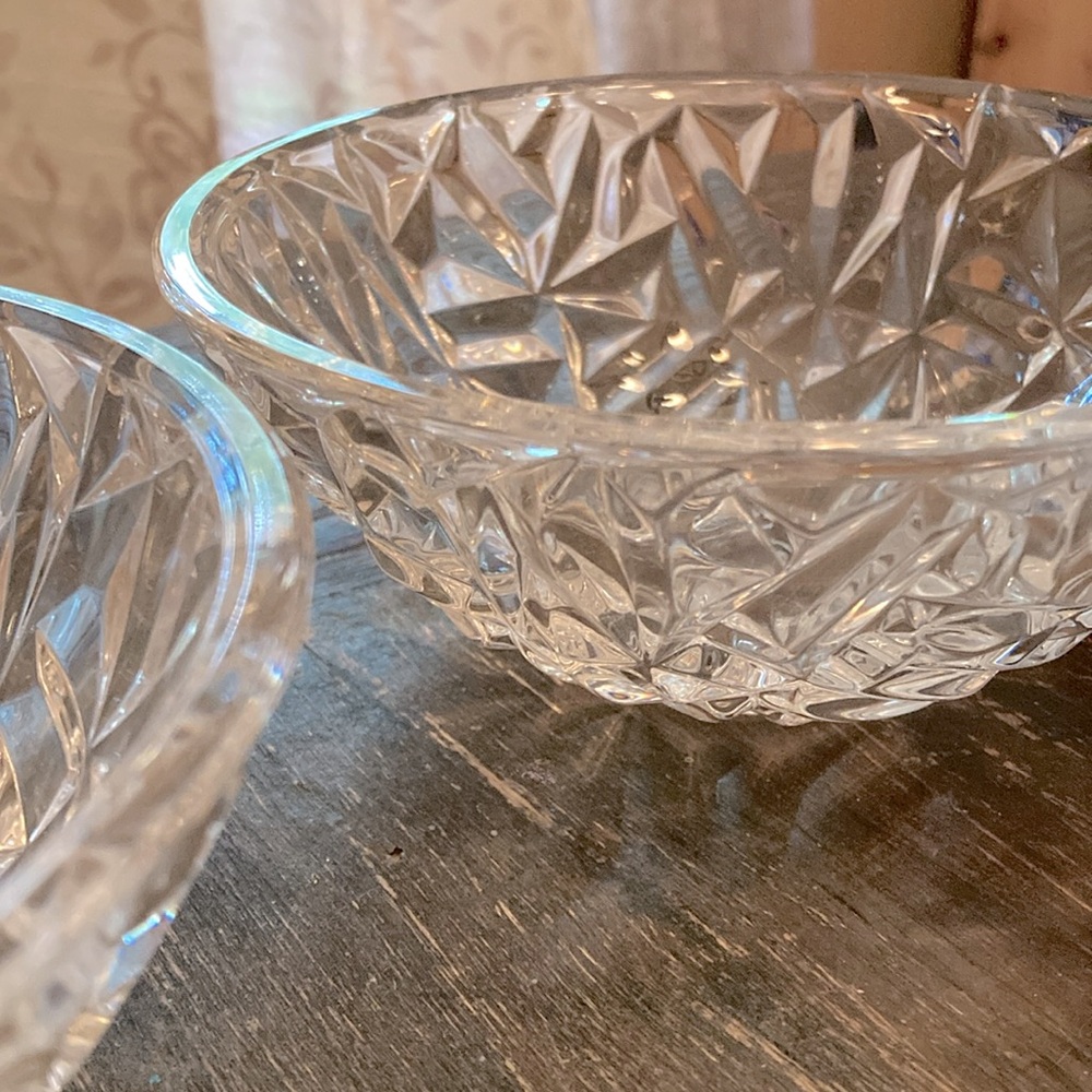 Set of 2 Tiffany and Co 6” rock cut crystal bowl, heavy
